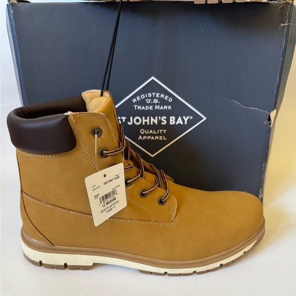 St. John's Bay Brock Block Heel Lace Up Boots, Wheat Light Tan, Size 12, NWT - Picture 3 of 9